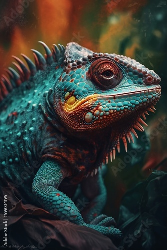 AI generated artistic portrait of an iguana