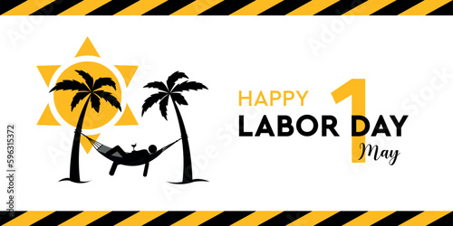 happy labor day 1 may pictogram man lying in hammock under palm trees