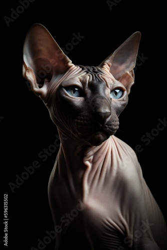 AI generated portrait of a sphynx cat with black background