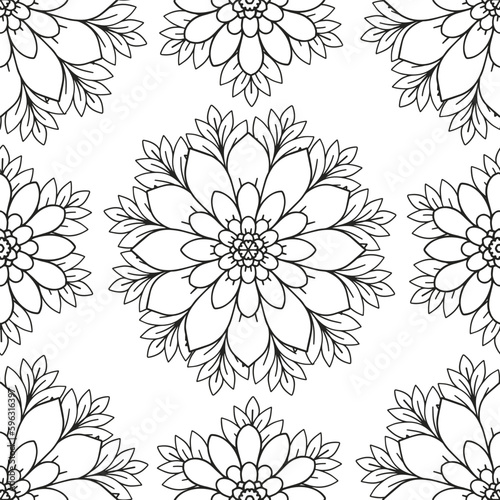 Fototapeta Naklejka Na Ścianę i Meble -  Floral pattern in a circle.                                              Antistress coloring book for children and adults. 