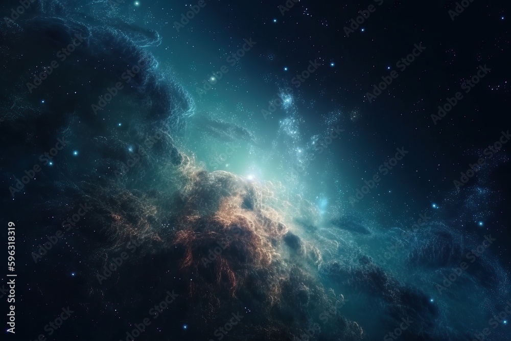 Deep and distant space, billion galaxies, beautiful space background, generative AI.