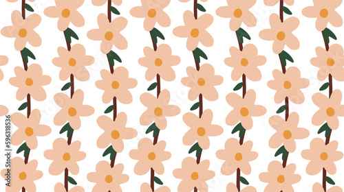 Seamless pattern of branches with peach flowers. Vector illustration of blossom.