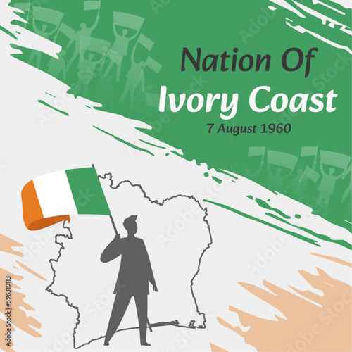 Ivory Coast Independence Day Post Design. August 7th, the day when Ivorians made this nation free. Suitable for national days. Perfect concepts for social media posts, greeting card, cover, banner.