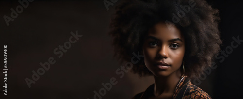 Black girl with beautiful smile, copy space. Generative ai.