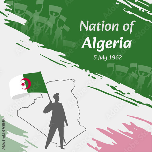 Algeria Independence Day Post Design. July 5th, the day when Algerians made this nation free. Suitable for national days. Perfect concepts for social media posts, greeting cards, covers, banners.
