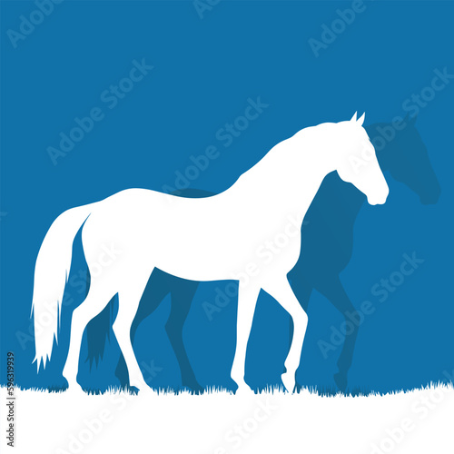 White silhouette horse  landscape  vector illustration