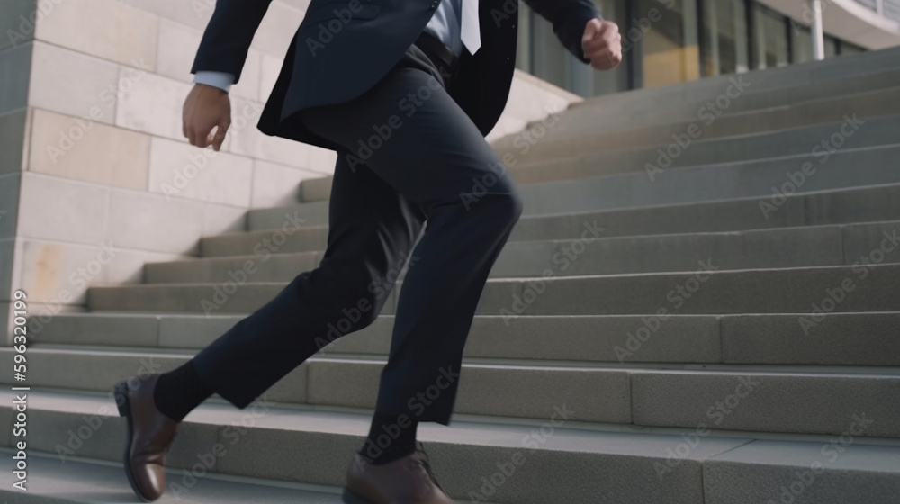 Successful Businessman in Executive Suit Running Upstairs in the City towards Job Success. Created using Generative AI.
Successful Businessman in Executive Suit Running Upstairs in the City towards Job Success. Created using Generative AI.