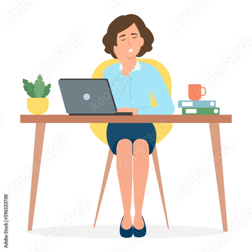 Office worker taking a nap at desk. Work burnout and fatigue. Vector illustration.