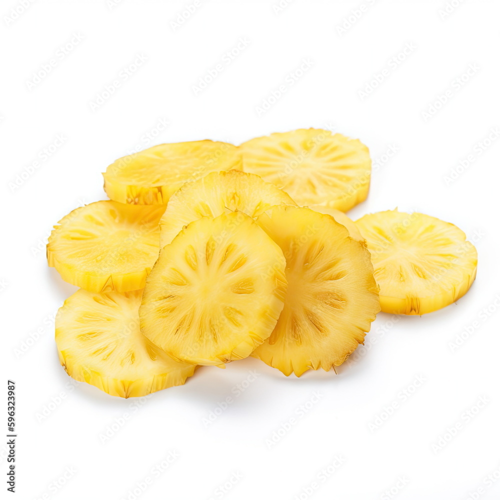 pineapple with pineapple slices on white background pineapple with pineapple slices on white background