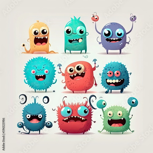 cute cartoon monsters, white background, vector illustration, Made by AI, Artificial intelligence © waranyu