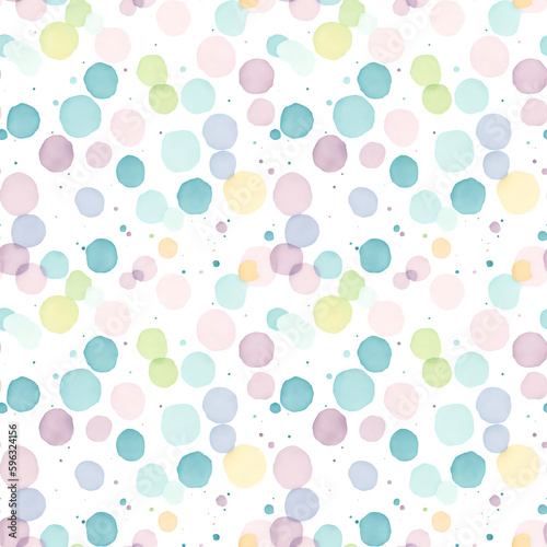 Abstract watercolor soap bubbles seamless background, pastel colors and white background, ai generative art.