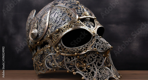 Medieval armour iron helmet detailed. Generative ai.