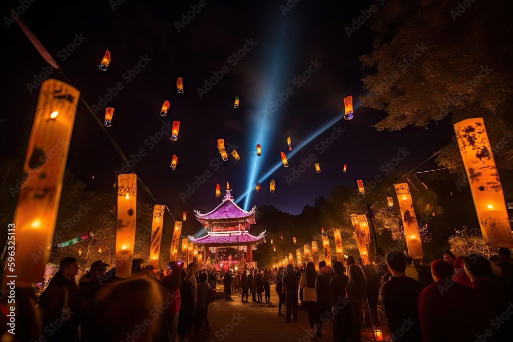 festival of lights, with lanterns and torches illuminating the night