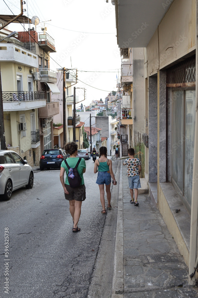 people walking in Kavala, Greece, Europe people walking in Kavala, Greece, Europe