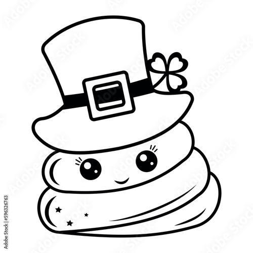 Poop on St. Patrick's Day. Cute kawaii character, black outline, vector isolated doodle-style illustration