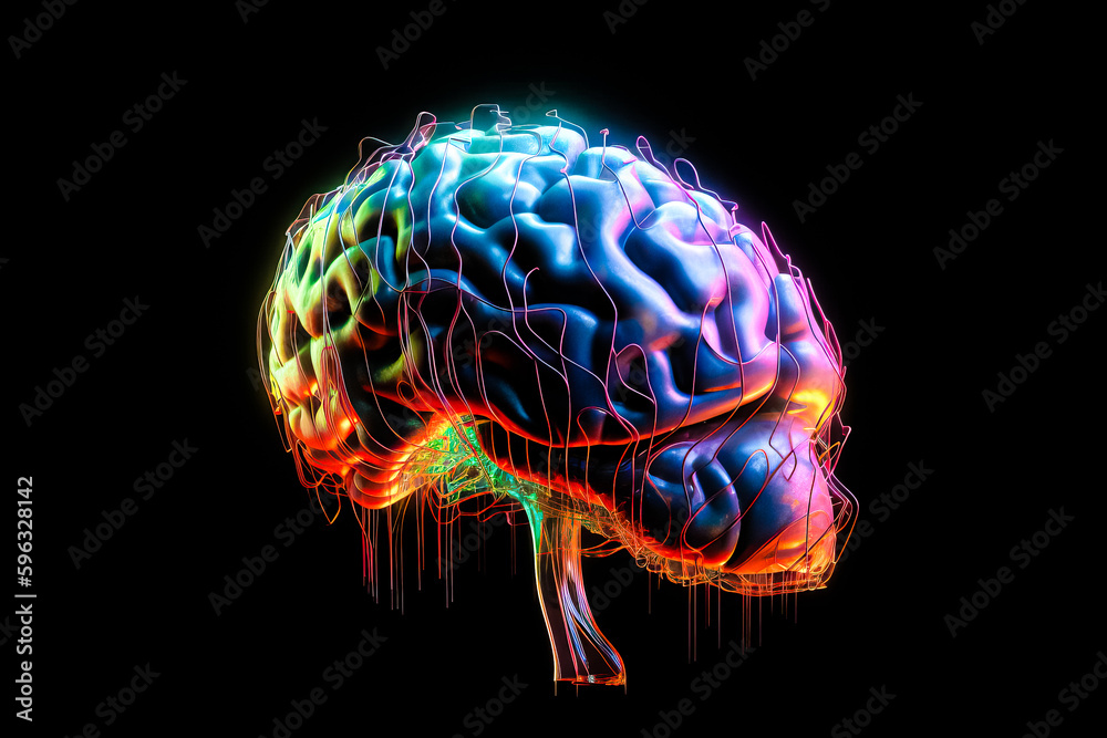 Brain abstract digital human brain. Neural network digital Electrical activity, flashes and lightning. Artificial brain, neon light abstract background. Brain abstract digital human brain. Neural network digital Electrical activity, flashes and lightning. Artificial brain, neon light abstract background.