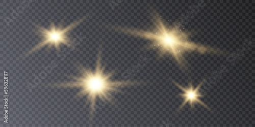 Set of bright gold stars with highlights. vector png 