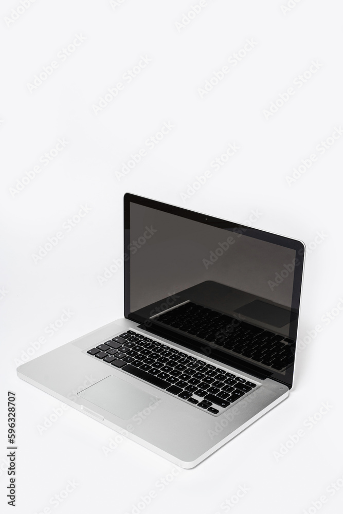 Modern laptop computer with blank screen on white background Modern laptop computer with blank screen on white background