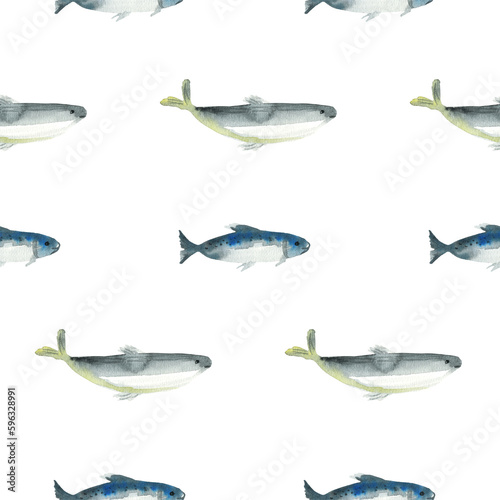 Watercolor seamless fish pattern for clothes, textile, fashion print.