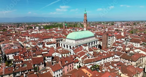 Aerial view of a small Italian town on a sunny day