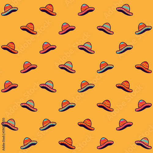 Mexican Sombrero Hat Seamless Pattern 