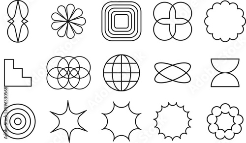 Geometric wireframe shapes on a transparent background. Abstract backgrounds, patterns, cyberpunk elements in trendy psychedelic rave style. Retro futuristic 00s Y2k aesthetic.