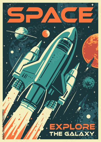 Space ship colorful vintage poster
