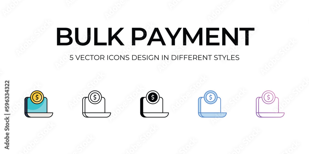 Bulk Payment Icon Design in Five style with Editable Stroke. Line, Solid, Flat Line, Duo Tone Color, and Color Gradient Line. Suitable for Web Page, Mobile App, UI, UX and GUI design. Bulk Payment Icon Design in Five style with Editable Stroke. Line, Solid, Flat Line, Duo Tone Color, and Color Gradient Line. Suitable for Web Page, Mobile App, UI, UX and GUI design.
