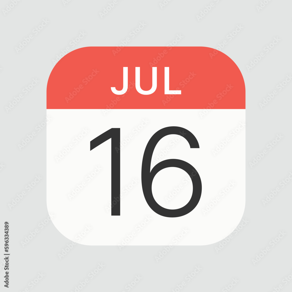 July 16 icon isolated on background. Calendar symbol modern, simple, vector, icon for website design, mobile app, ui. Vector Illustration