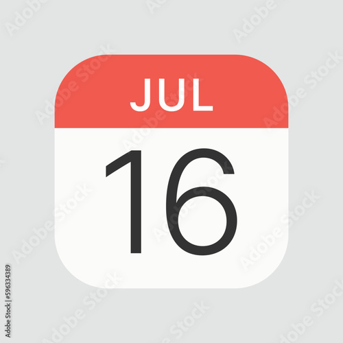 July 16 icon isolated on background. Calendar symbol modern, simple, vector, icon for website design, mobile app, ui. Vector Illustration