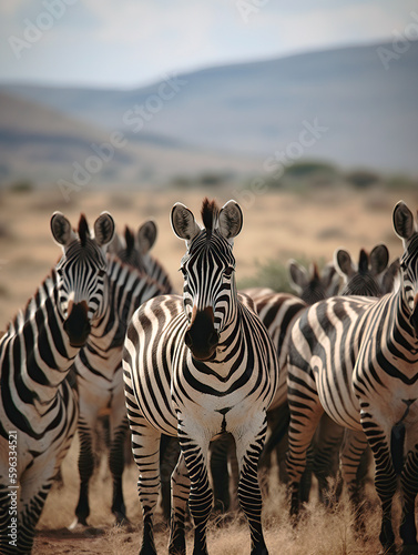 Herd of zebras  African equids . Generated by AI