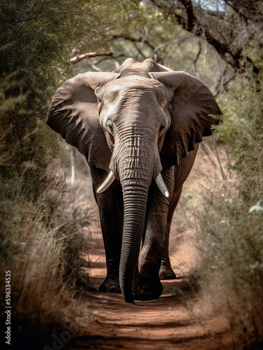 Elephant approach from the front. Generated by AI © JoseLuis