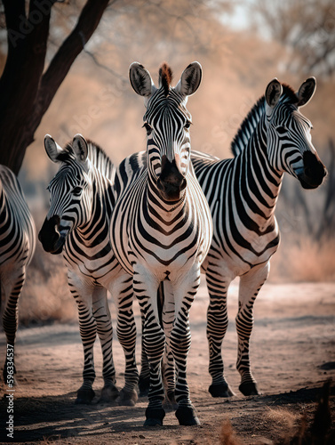 group of zebras in the wild. Generated by AI