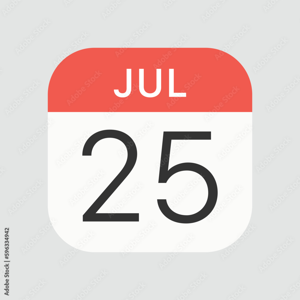 July 25 icon isolated on background. Calendar symbol modern, simple, vector, icon for website design, mobile app, ui. Vector Illustration July 25 icon isolated on background. Calendar symbol modern, simple, vector, icon for website design, mobile app, ui. Vector Illustration