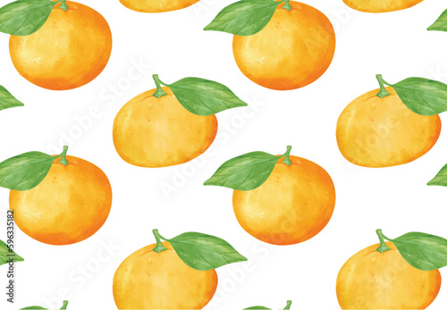 pattern seamless background Watercolor fresh whole orange fruit  hand drawing painted illustration isolated on white background