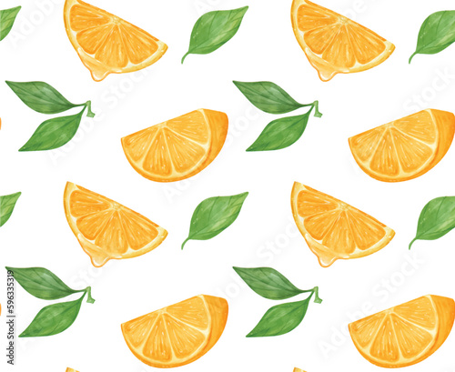 pattern seamless background Watercolor fresh slice orange fruit  hand drawing painted illustration isolated on white background