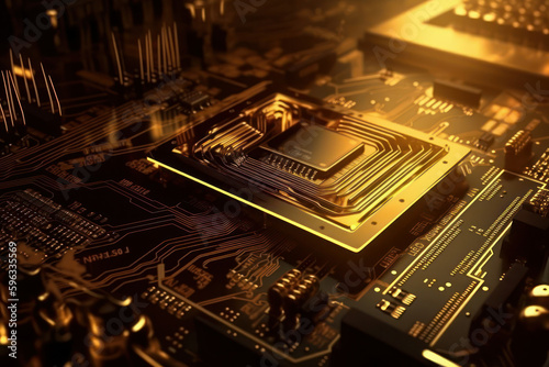 abstract background Image of golden motherboard, the concept of development and progress. Generative AI