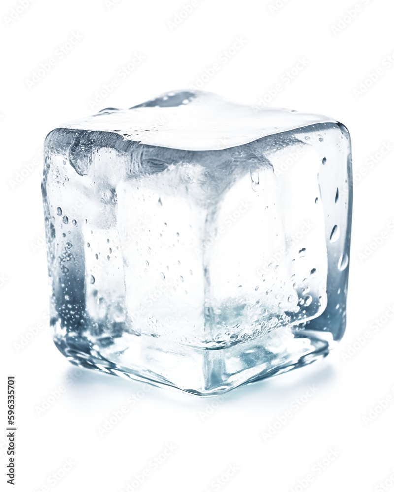 a cube of ice on a transparent background - obrazy, fototapety, plakaty 
