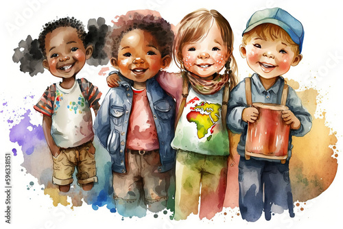 Cute Children's Day Illustration with Diverse Kids photo