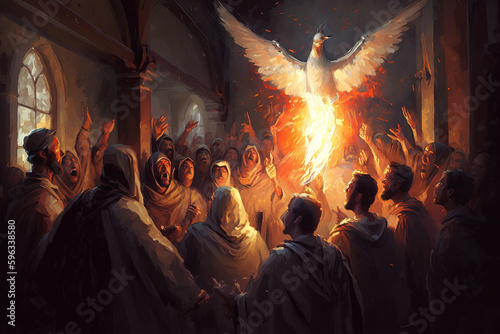 Fotótapéta Colorful depiction of the Holy Spirit descending on the apostles on Pentecost