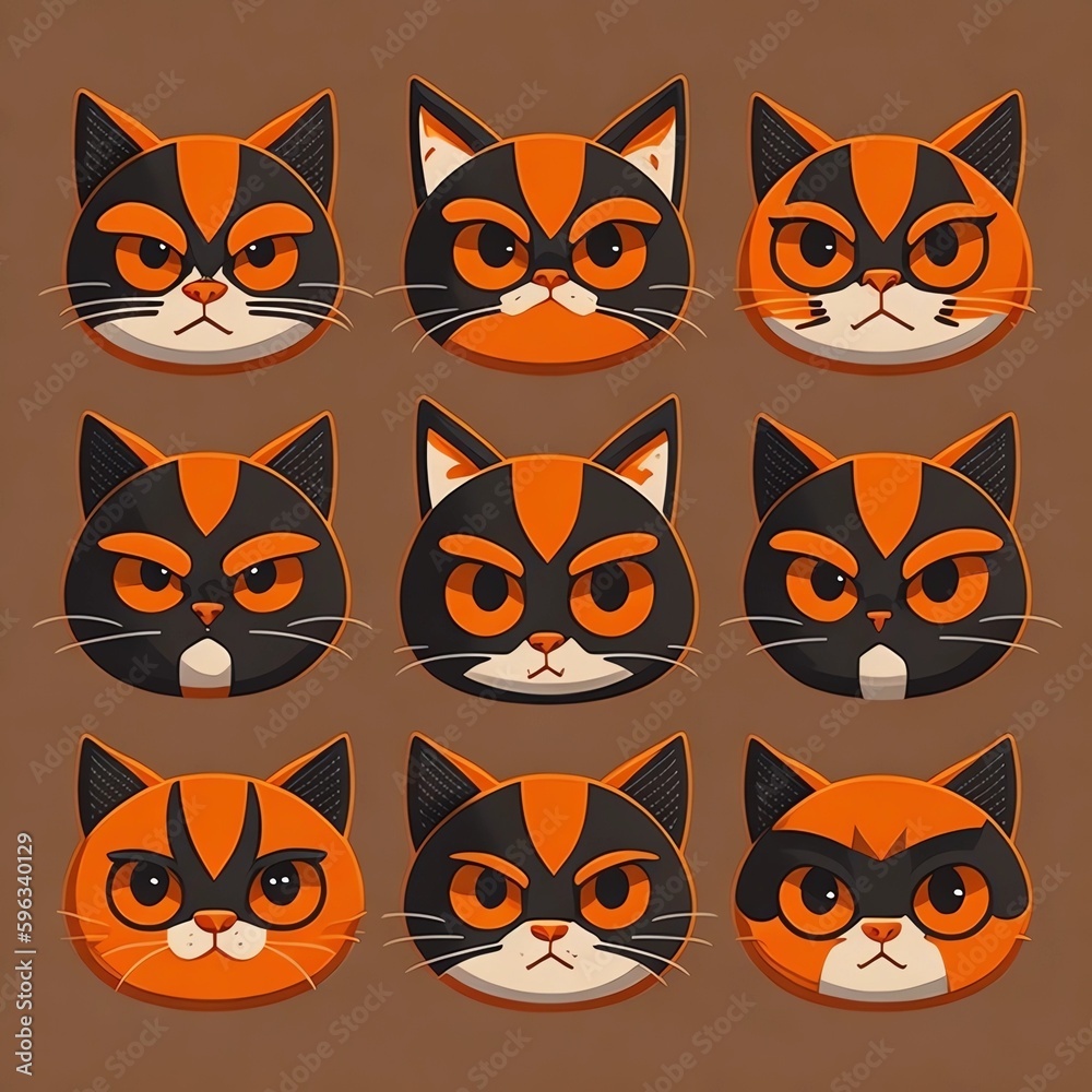 Fototapeta premium Das Bild zeigt mehrere unterschiedliche Ausdrücke von Katzen mit hohen Kontrasten.