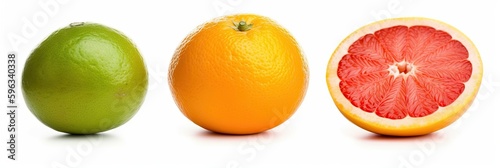 citrus fruits Grapefruit  lemon  orange  lime isolated on white background  generative ai