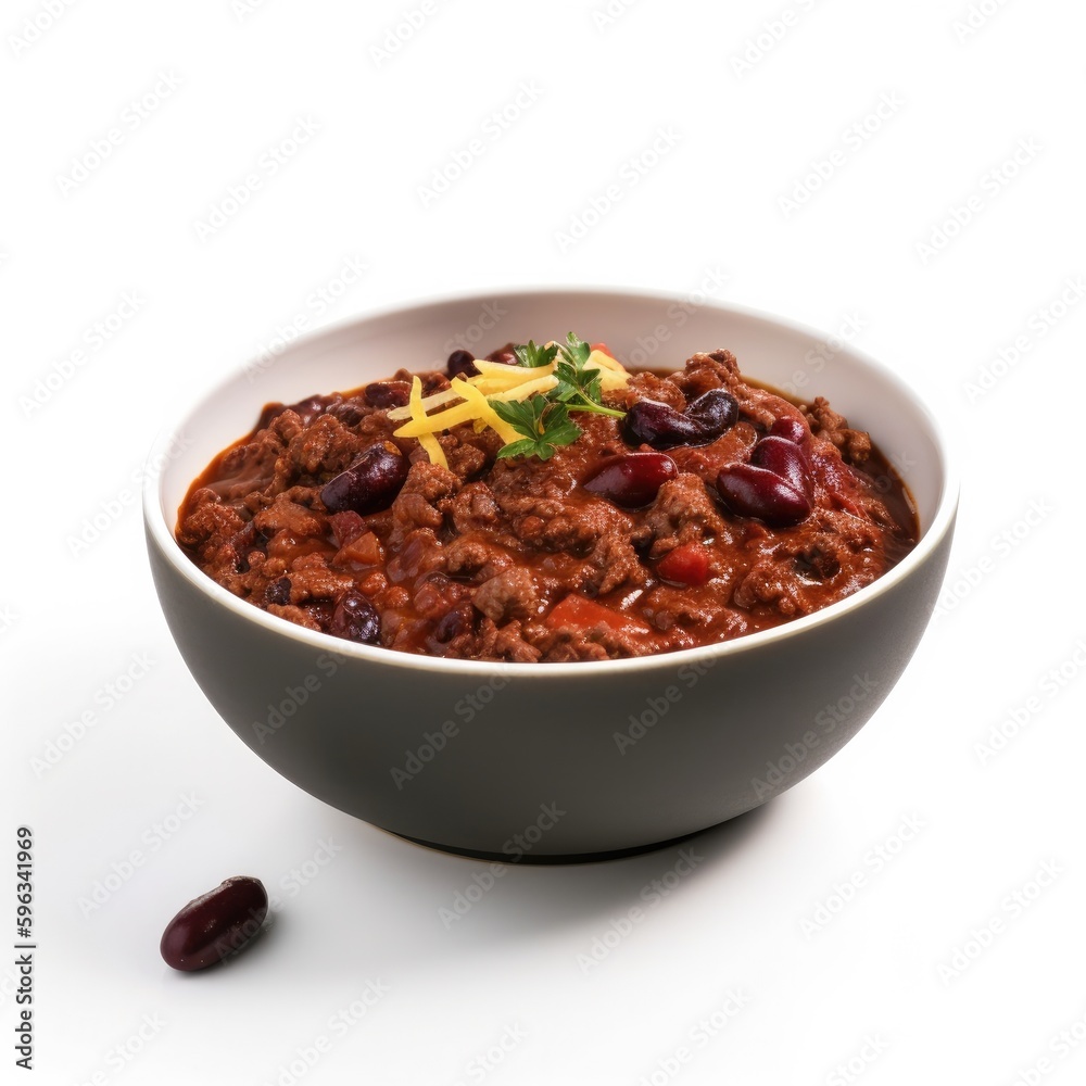 Chili Con Carne Isolated on White .Generative AI Chili Con Carne Isolated on White .Generative AI