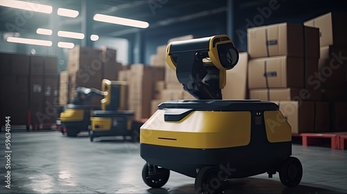 Smart Robotic observes and check in warehouse, Distribution logistics center concept. generative ai