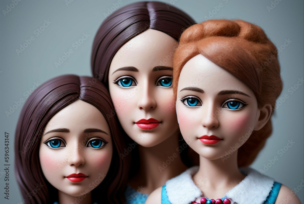 The figure of a mother with her daughters made of clay and felt The figure of a mother with her daughters made of clay and felt