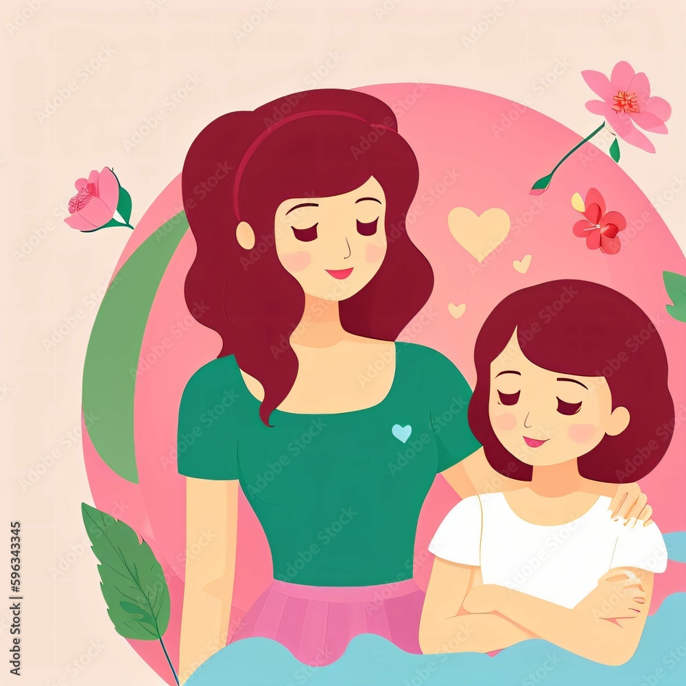 flat illustration of mother and her daughter, mother's day illustration flat illustration of mother and her daughter, mother's day illustration