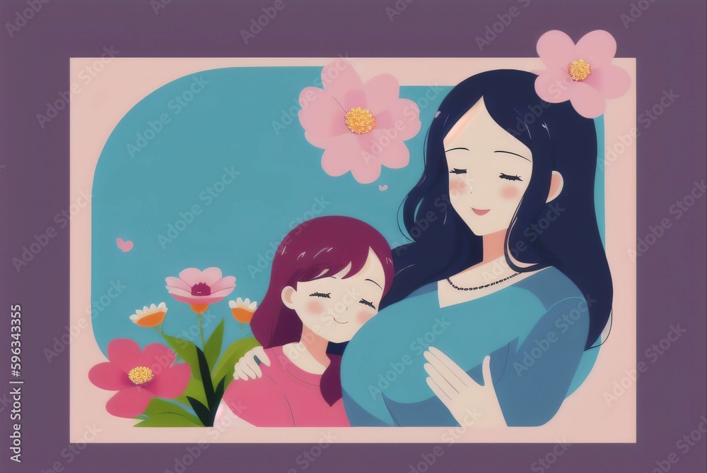 Mother and daughter illustration, Mother's Day illustration Mother and daughter illustration, Mother's Day illustration