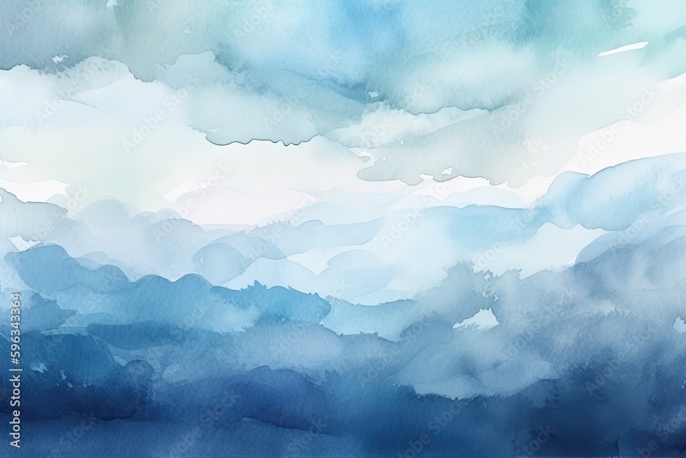 Wave or mountain shaped beautiful abstract watercolor or pastel gradient in blue and white - Generative AI