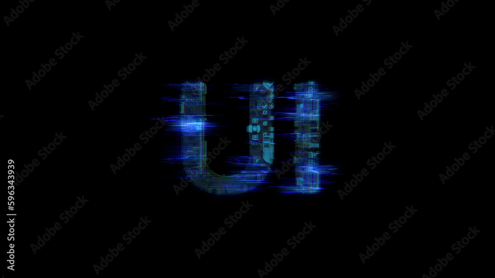 cybernetical electrical light shining text UI in glitch style, isolated - object 3D rendering cybernetical electrical light shining text UI in glitch style, isolated - object 3D rendering