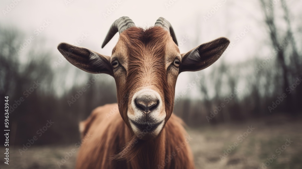 Goat portrait, copy space, background space. Generative AI